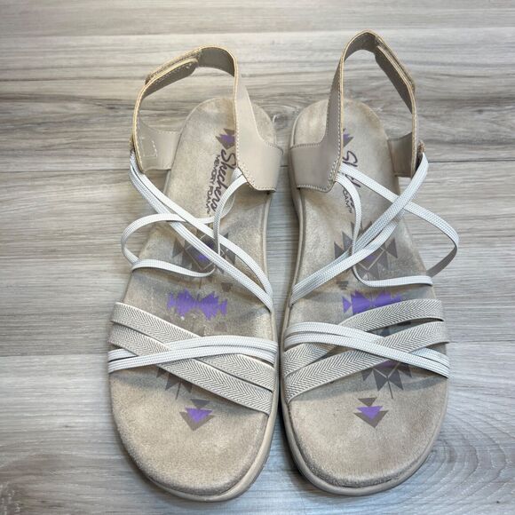 Skechers Reggae Slim Takes Two Sandals Size 11 Taupe Elastic Straps - Picture 6 of 10